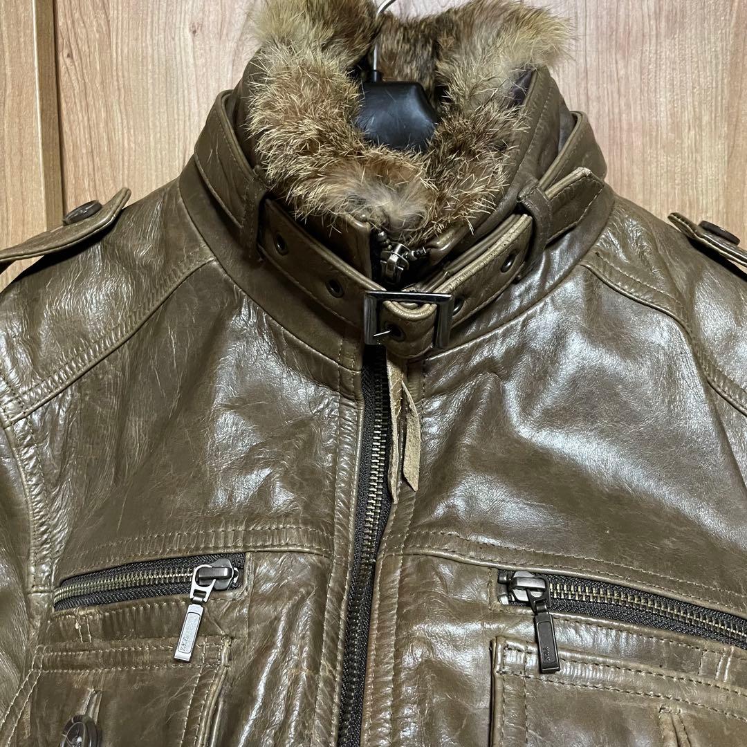 高級感 ホースハイド 本革 ジャケット ミリタリー リアルファー