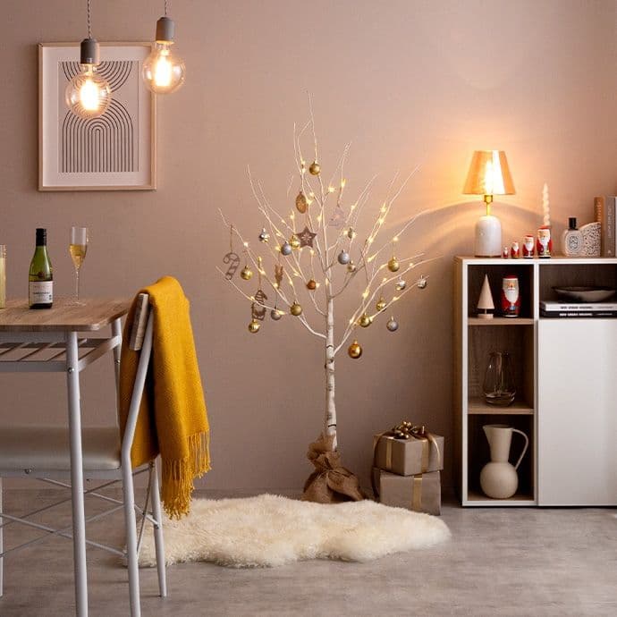 【オーナメントセット】Schnee 高さ120cm 白樺風ツリー+オーナメント