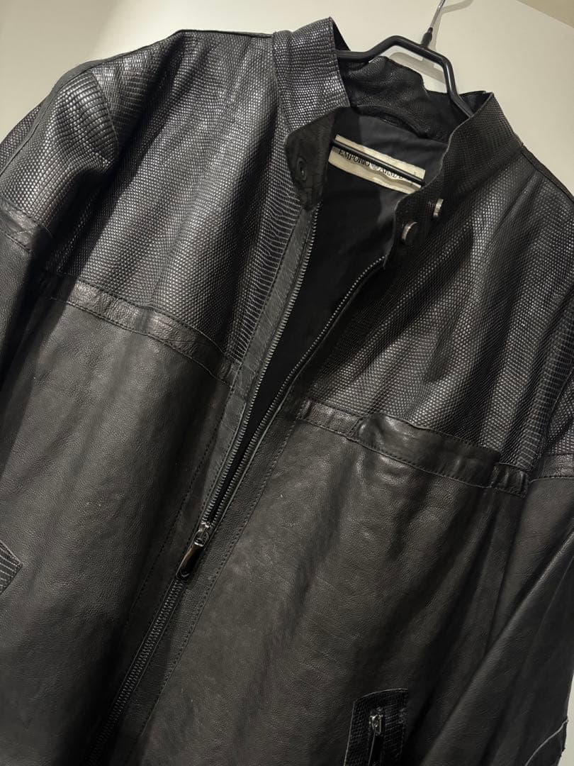 EMPORIO ARMANI 黒 レザージャケット スタンドカラー USED