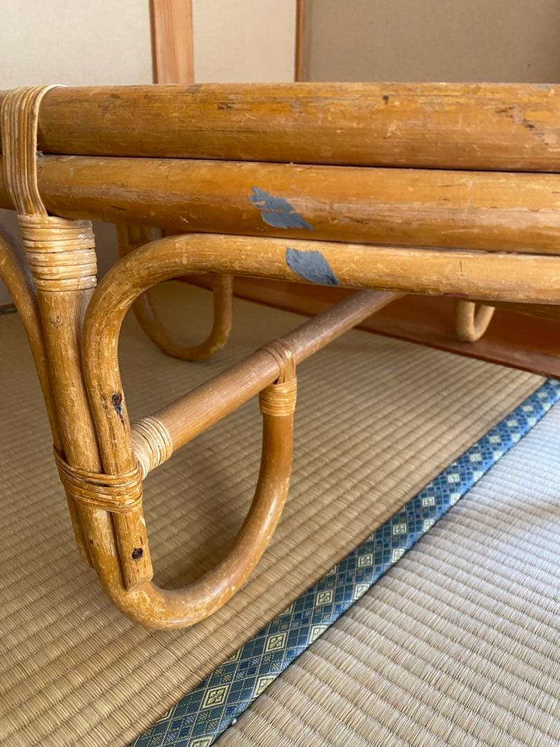 ラタン 木製 ガラス ローテーブル