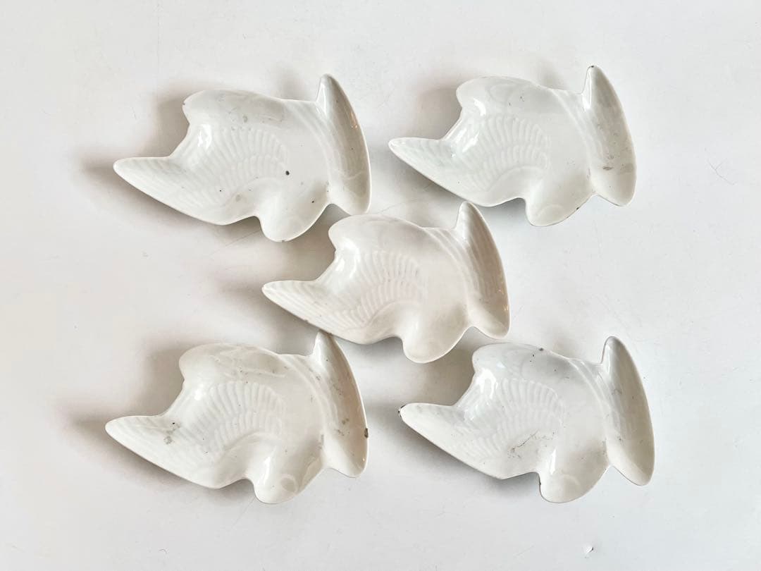 骨董　アンティーク　古伊万里　白磁　鳥形　小皿　変形皿　小鳥　白磁皿　5枚