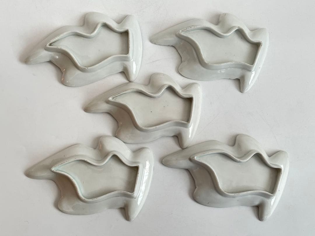 骨董　アンティーク　古伊万里　白磁　鳥形　小皿　変形皿　小鳥　白磁皿　5枚