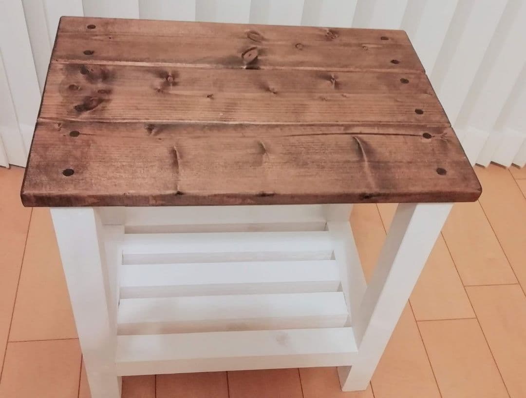 スツール棚付き/椅子/木製/ホワイト【送料込み】