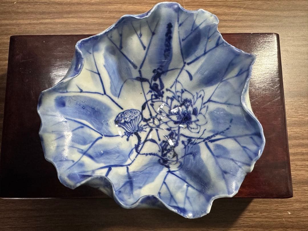 宮田亀寿造　蓮の葉文　青華建水　鉢