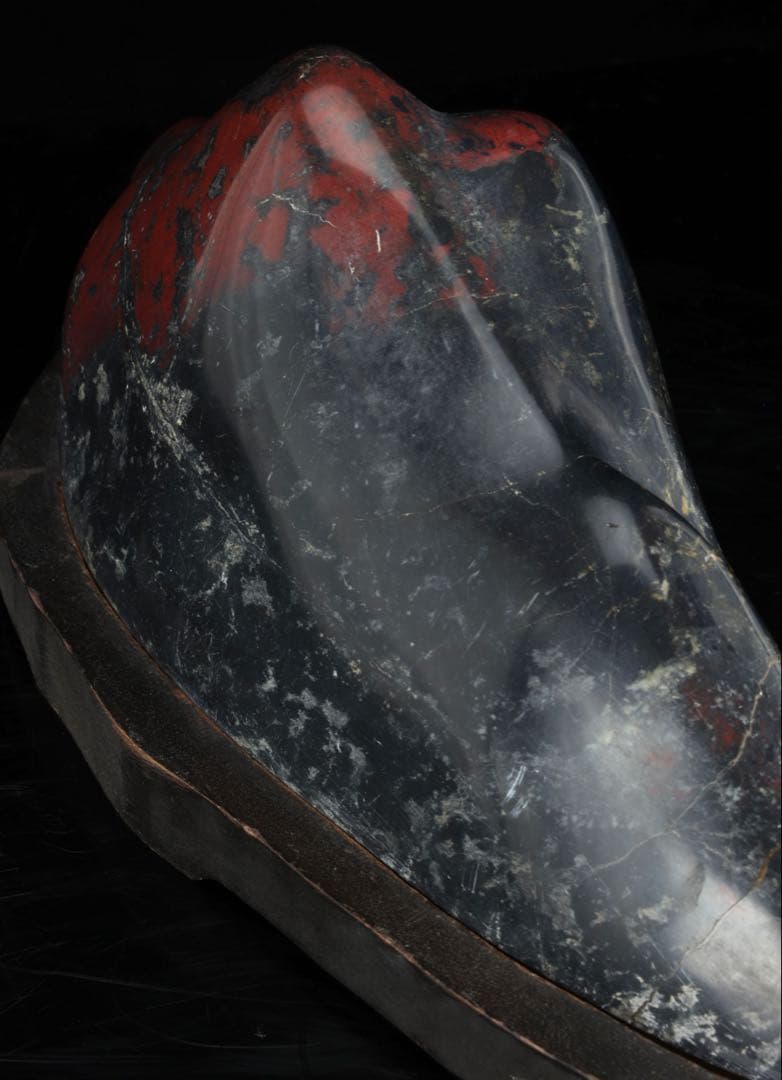 佐渡産 山形石 赤玉石 水石 鑑賞石 原石 自然石 美石 台座付 6117g