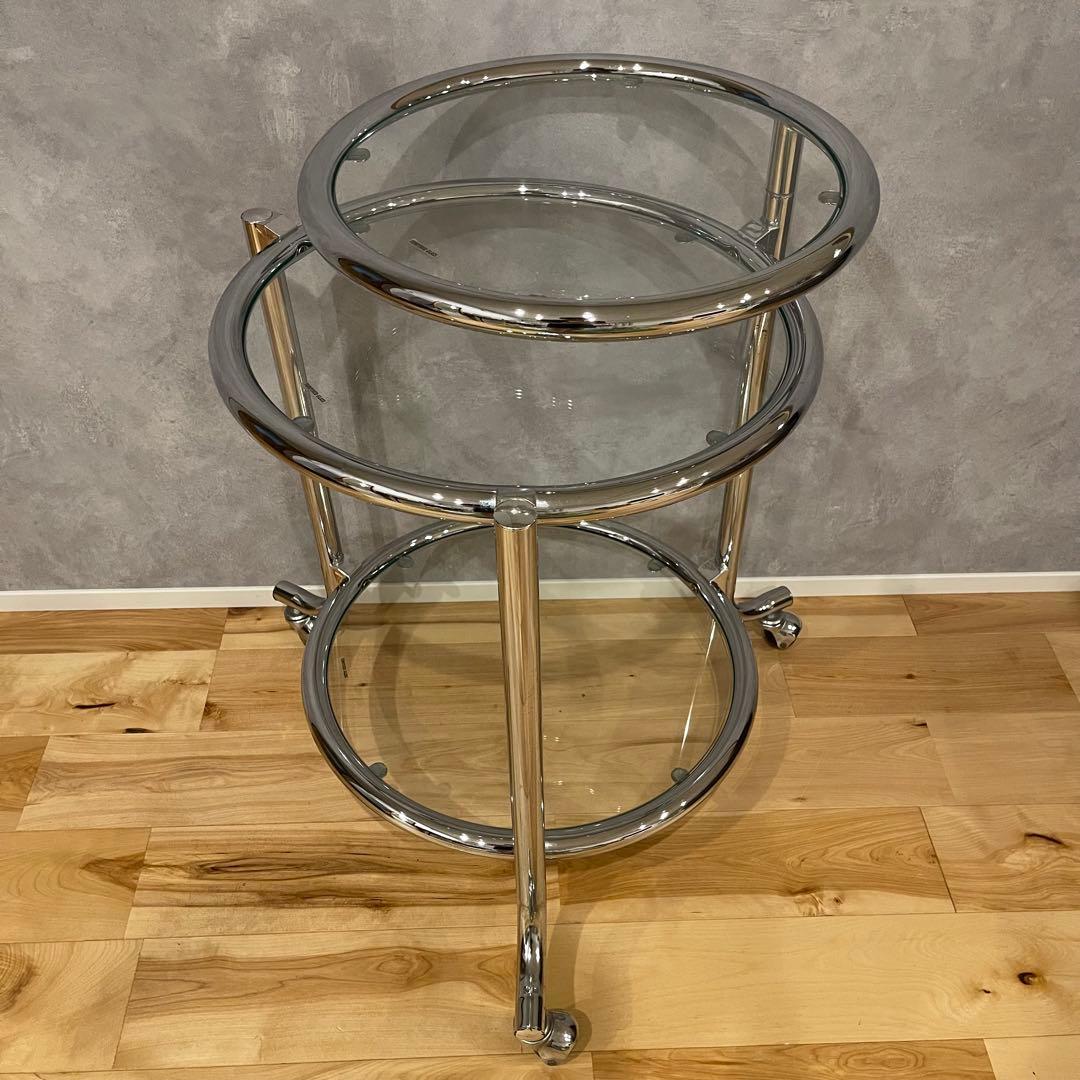 ミッドセンチュリー テーブル ガラス ３段 サイドテーブル モダン 机 可変式