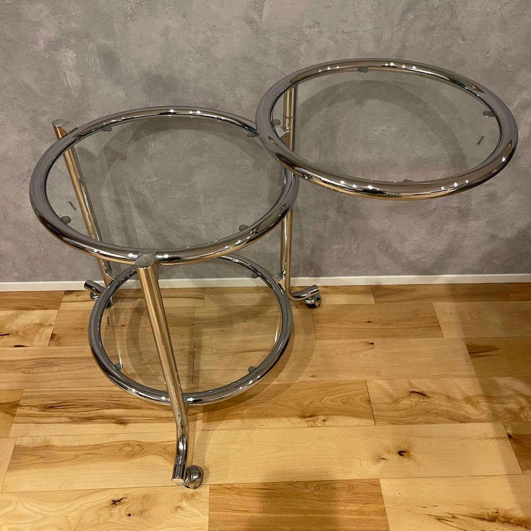 ミッドセンチュリー テーブル ガラス ３段 サイドテーブル モダン 机 可変式