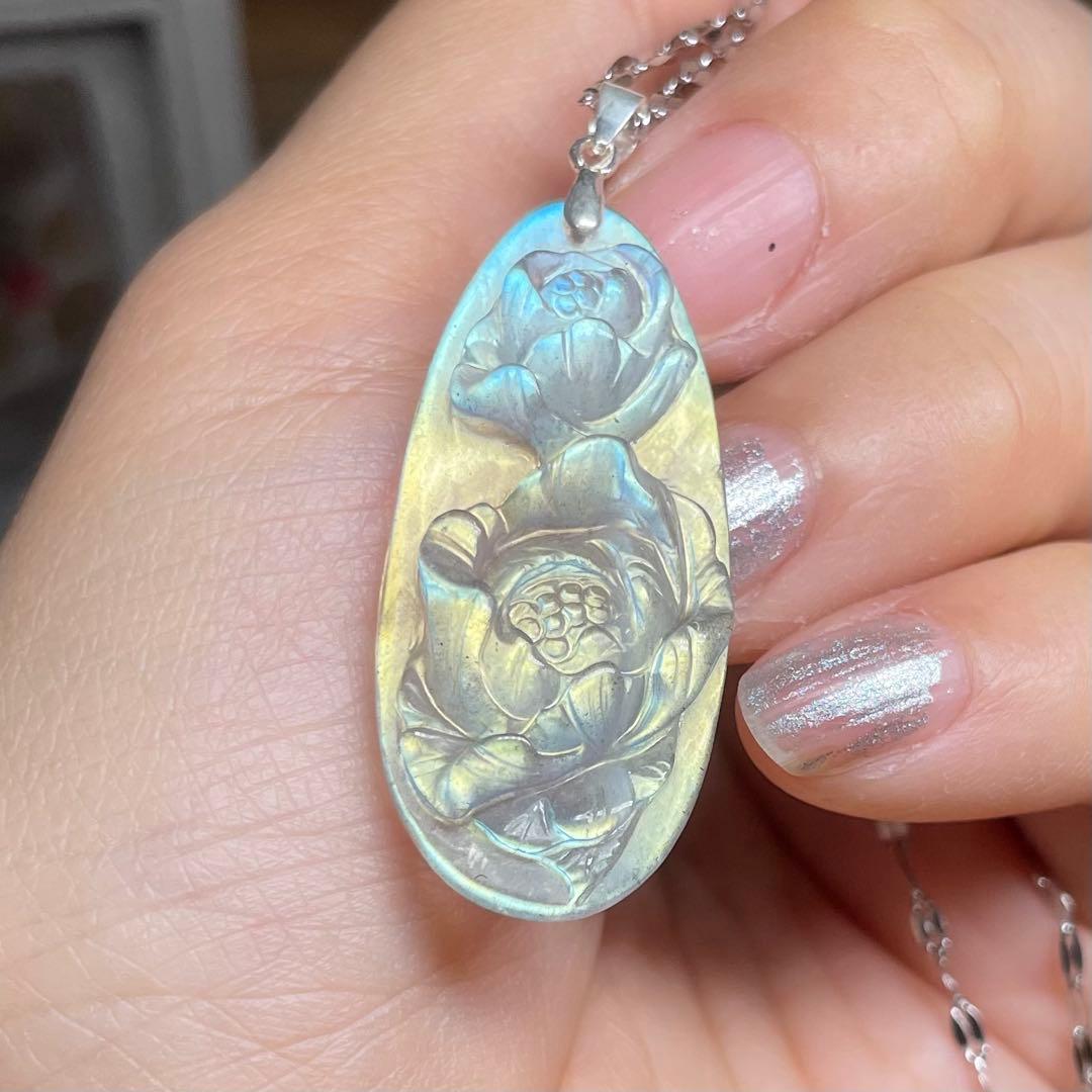 天然石ネックレス　高品質ラブラドライト　青黄シラー　高透明　SV925刻印