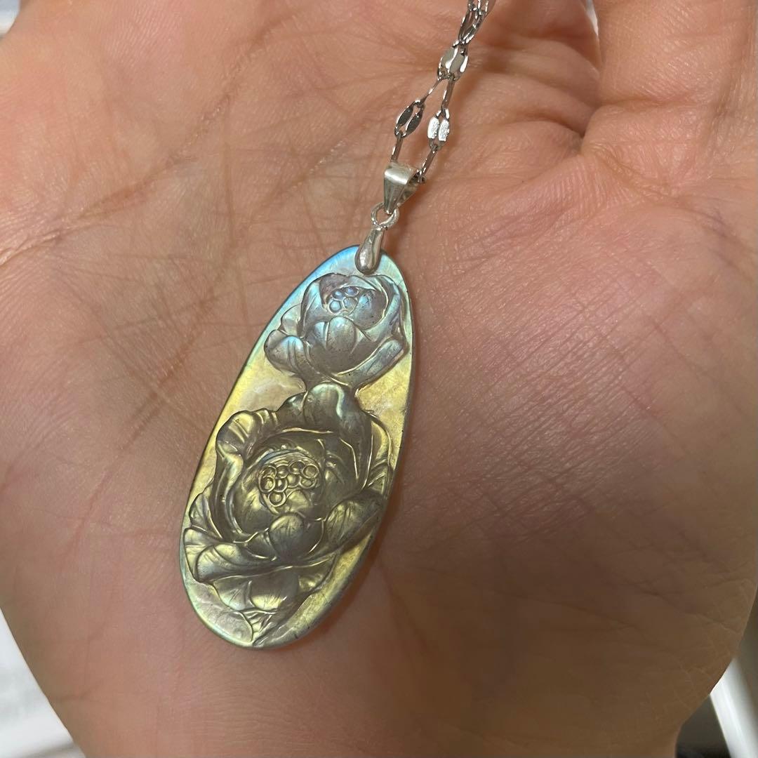 天然石ネックレス　高品質ラブラドライト　青黄シラー　高透明　SV925刻印