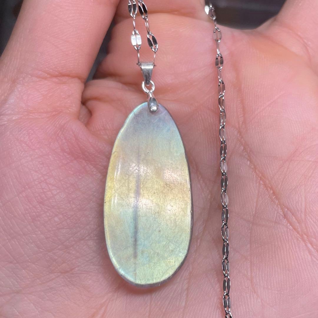 天然石ネックレス　高品質ラブラドライト　青黄シラー　高透明　SV925刻印