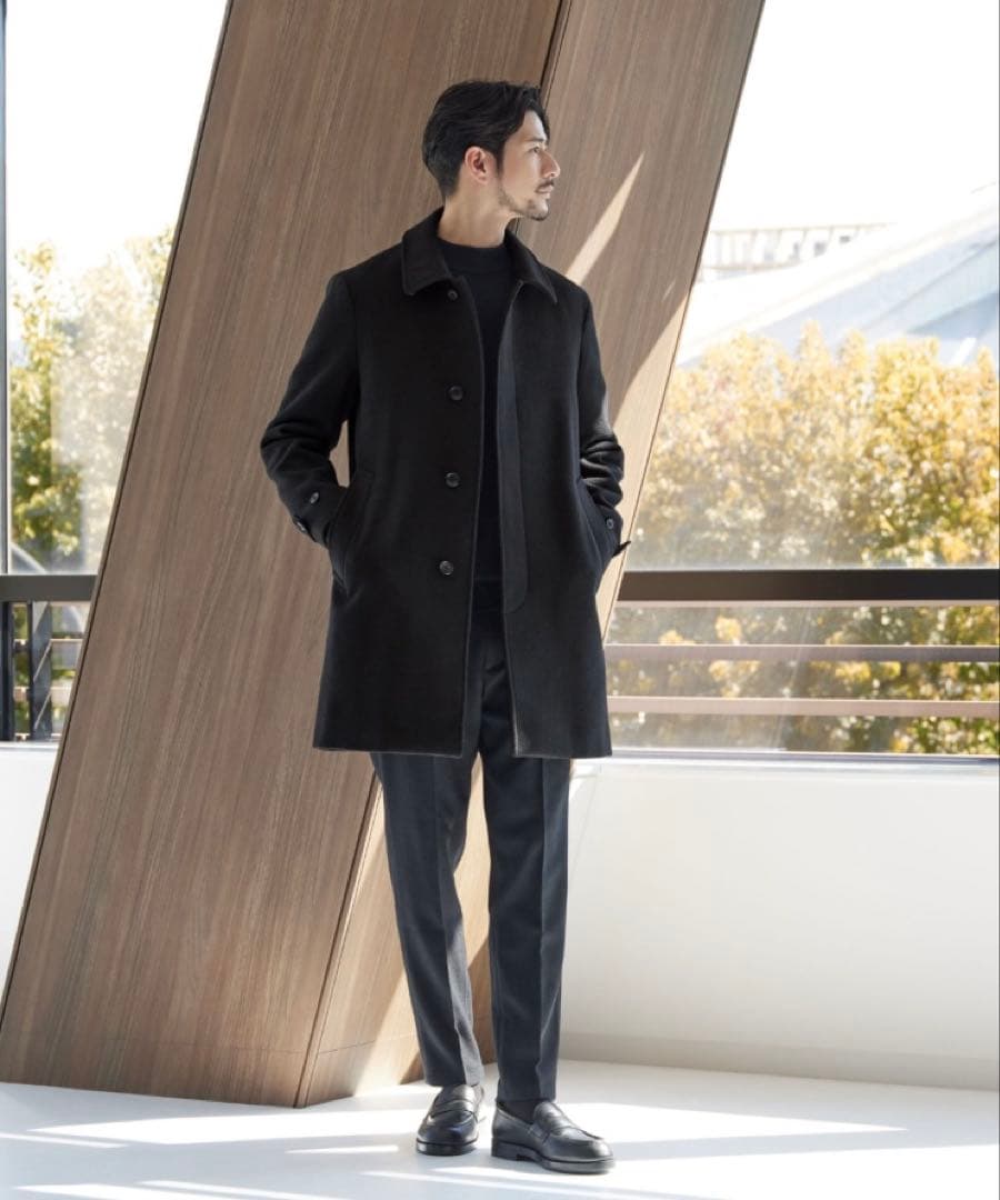 【WEB限定 WARDROBE SMART】PE メルトン バルカラーコート　黒