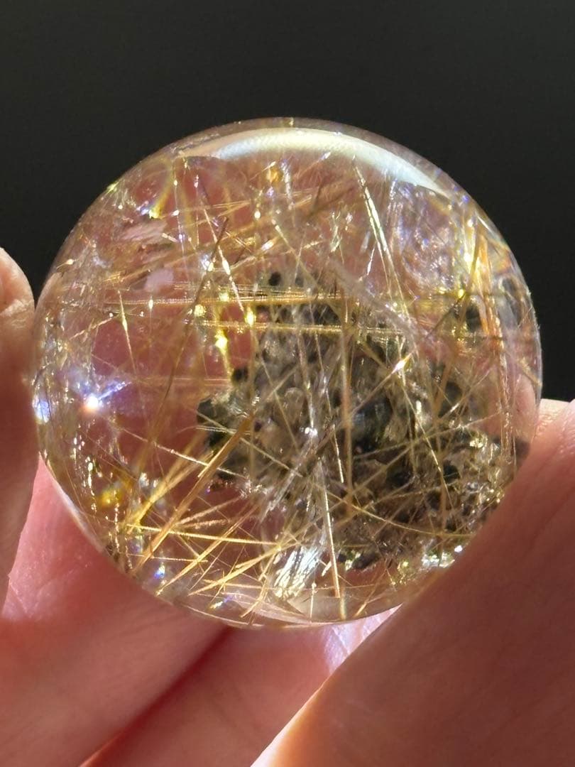 レア　タイチンルチルクォーツマイカ共生　スフィア2.78cm 透明度抜群　虹有り