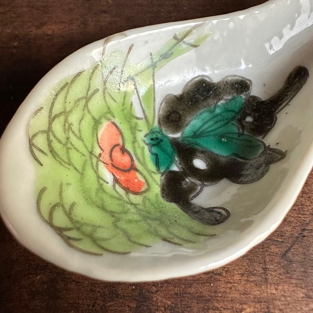 【希少】清朝期 色絵 蝶の図 散蓮華 2客 中国古玩 中国美術 骨董品