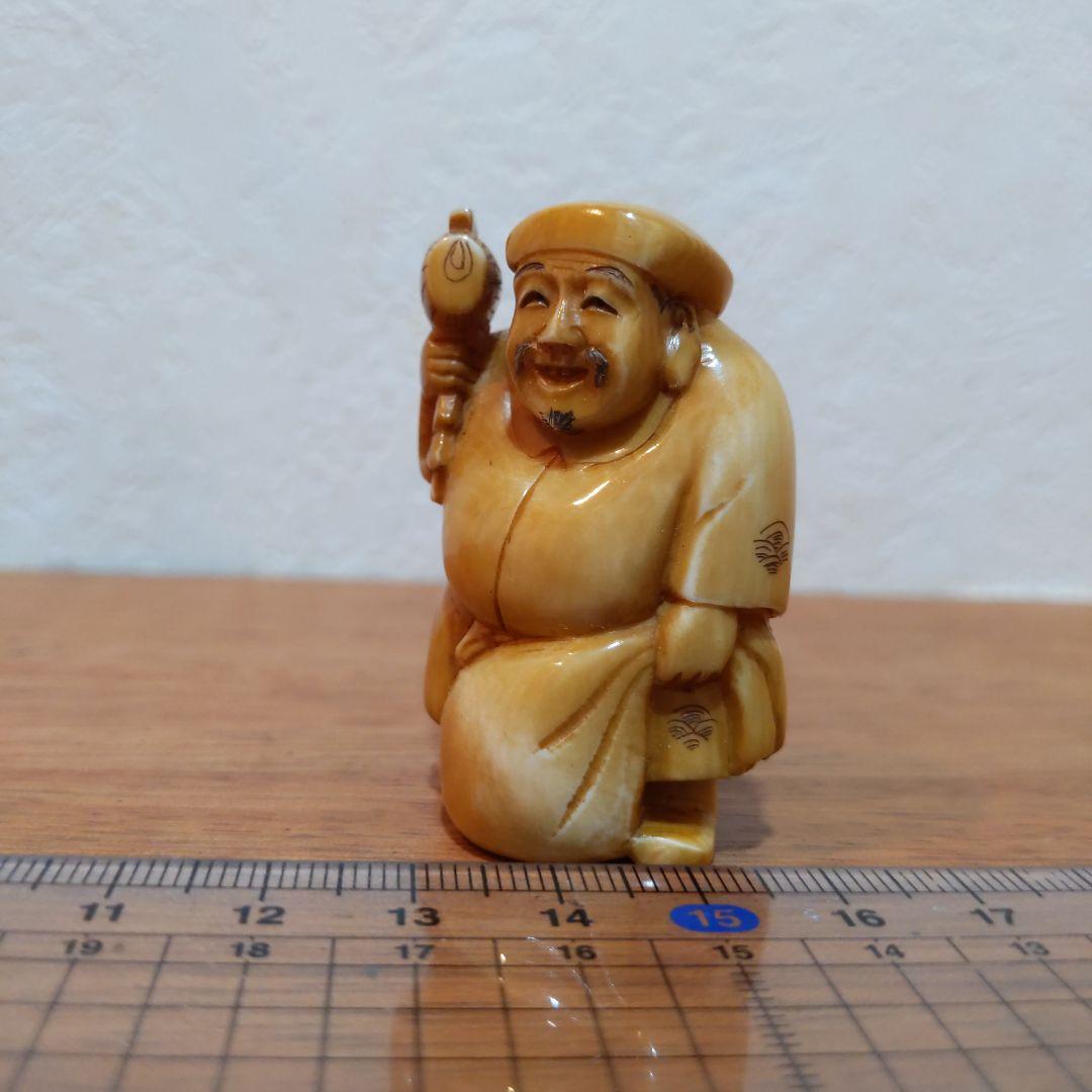 時代提物 七福神根付 天然素材 在銘(友正)【大黒様】高さ約5cm 重さ35ｇ