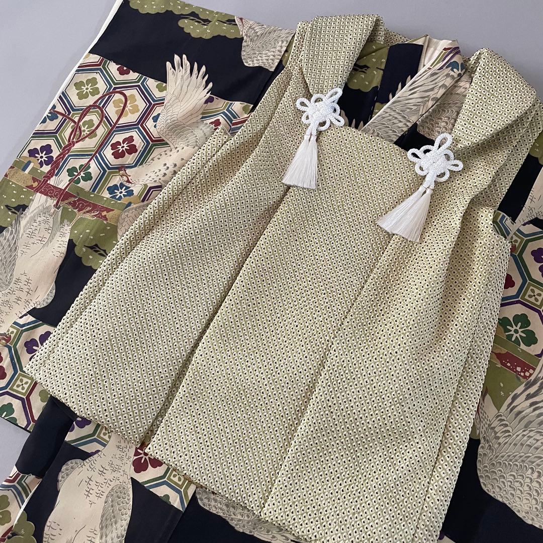 七五三　3歳　アンティークお着物セット　正絹　抹茶色の総絞り被布　ブーツ