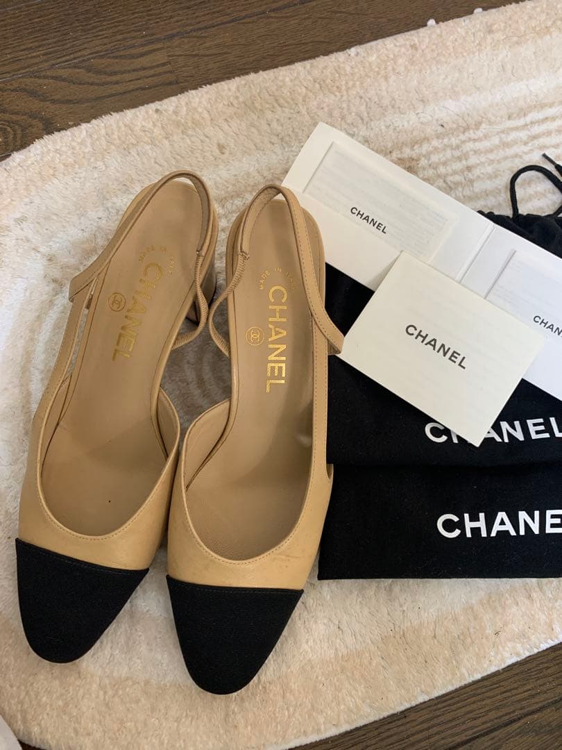 CHANEL スリングバックパンプス ベージュ・黒