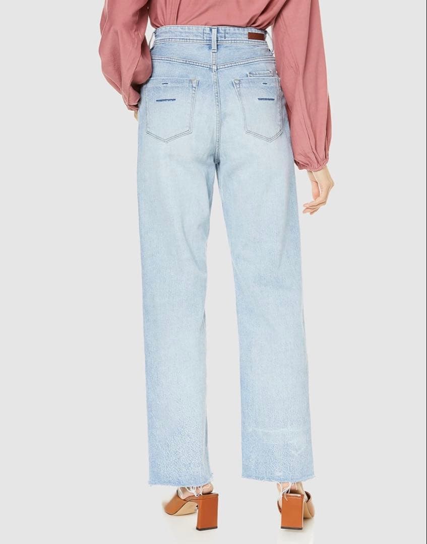 YANUK ライトブルー ハイウエスト ストレートダメージデニム