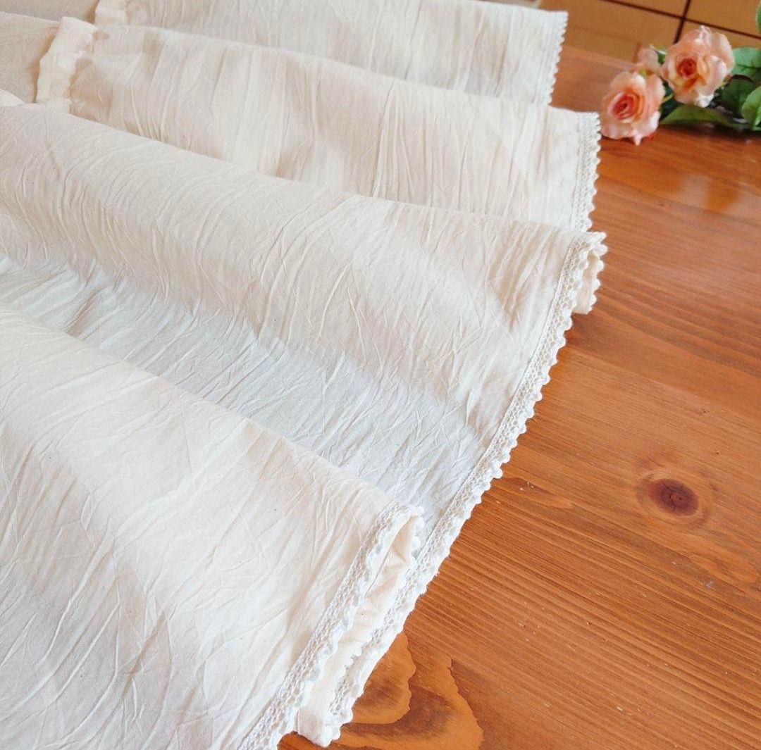 ナチュラルコットン♪片開きラッフルカーテン リボンクリップ付き