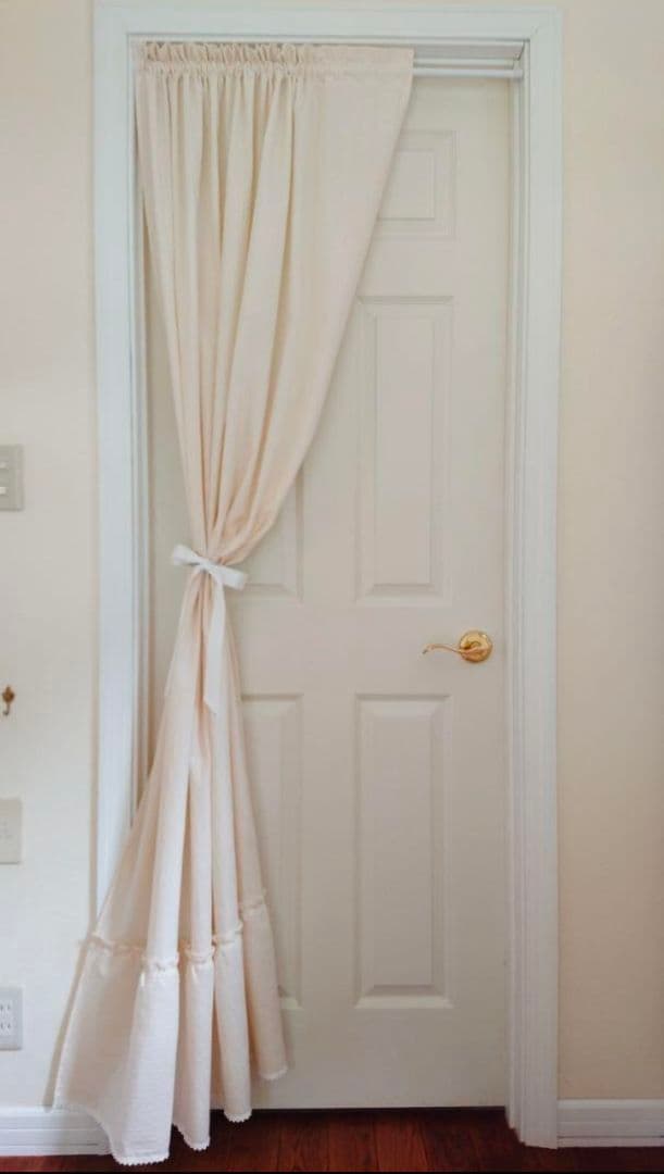 ナチュラルコットン♪片開きラッフルカーテン リボンクリップ付き