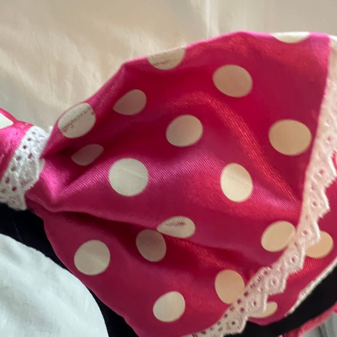 ディズニー　ミニー　水玉　ビーズ　カチューシャ　ピンク　イヤリング