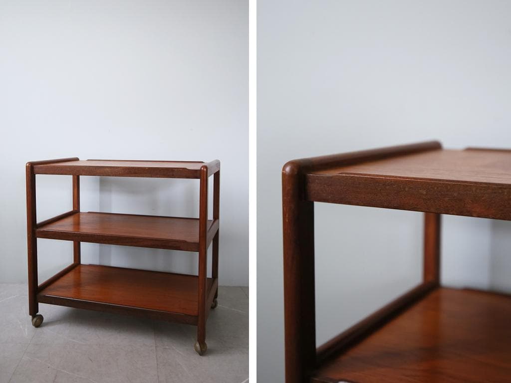 英国アンティーク木製キッチンワゴン/トロリーテーブル/チーク材机(92-136)