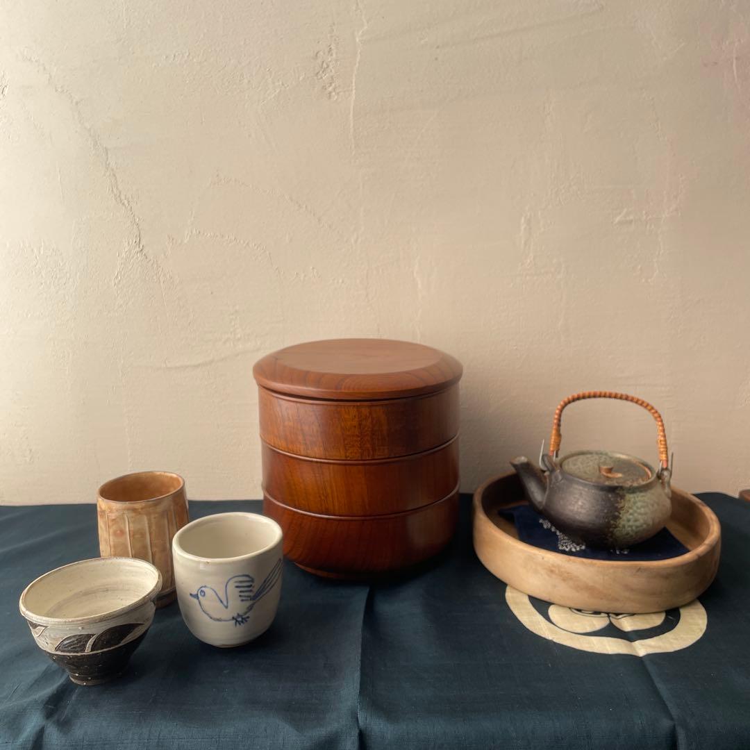 群馬　十石塗　銘木漆器　木製　重箱 3段　無垢材　くり抜き　欅材　ケヤキ　日本製