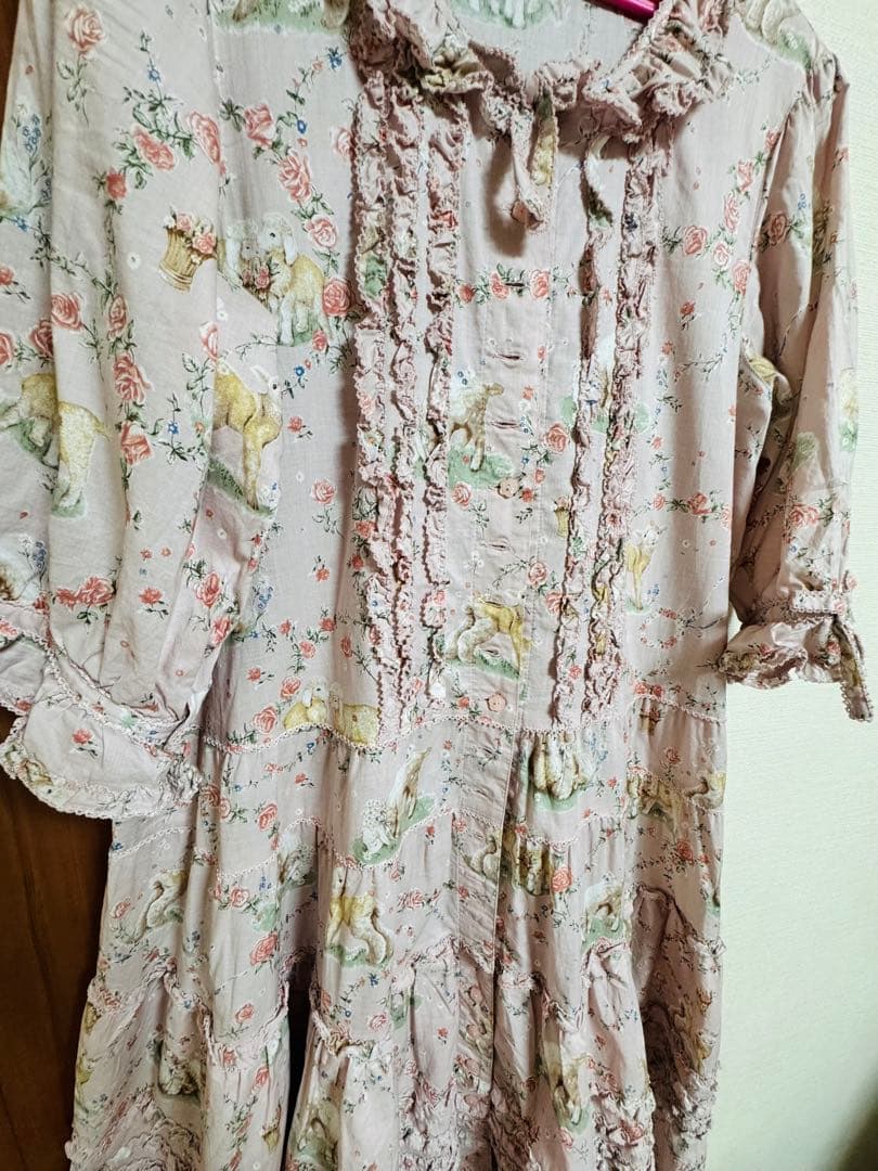 ピンクハウス まきばのひつじプリント ロング丈ワンピース ピンク