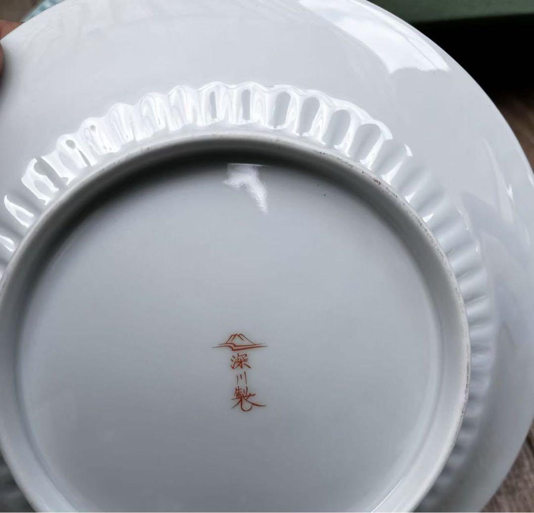 深川製磁 金襴草花 青磁中皿 金彩 和皿揃え 5枚セット