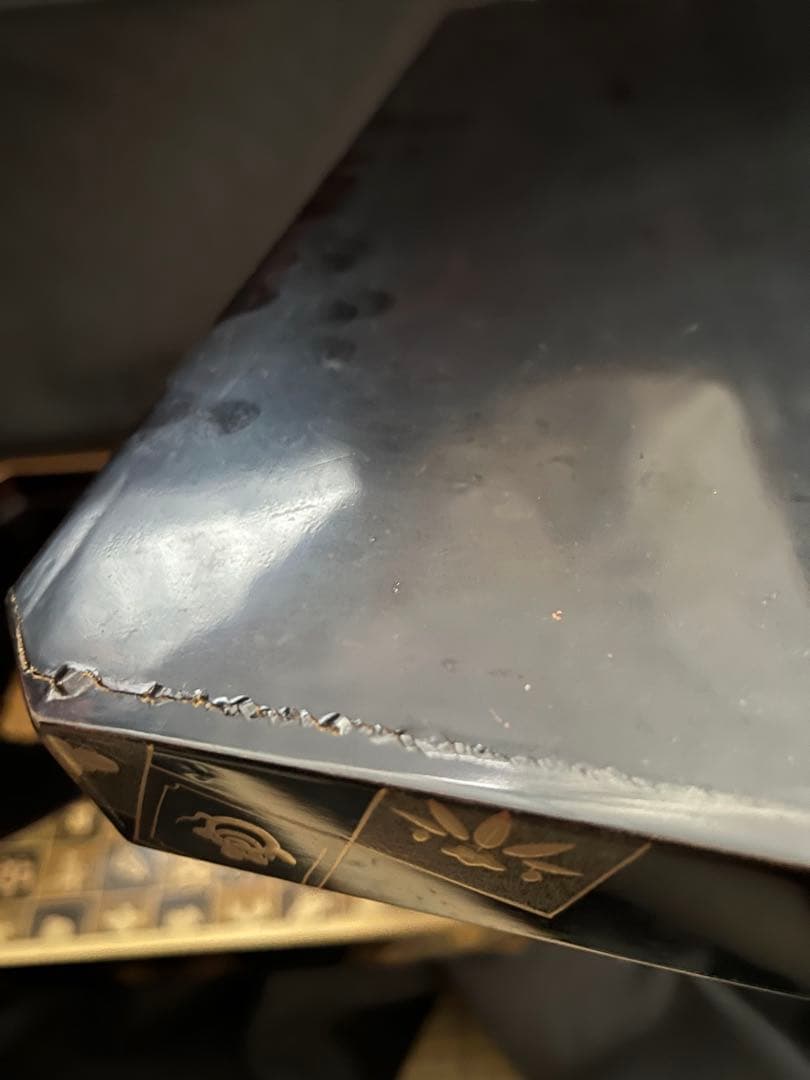 重ね盆　蒔絵　四角盆　共箱あり「福、寿」トレー お盆 和食器 レトロ お膳