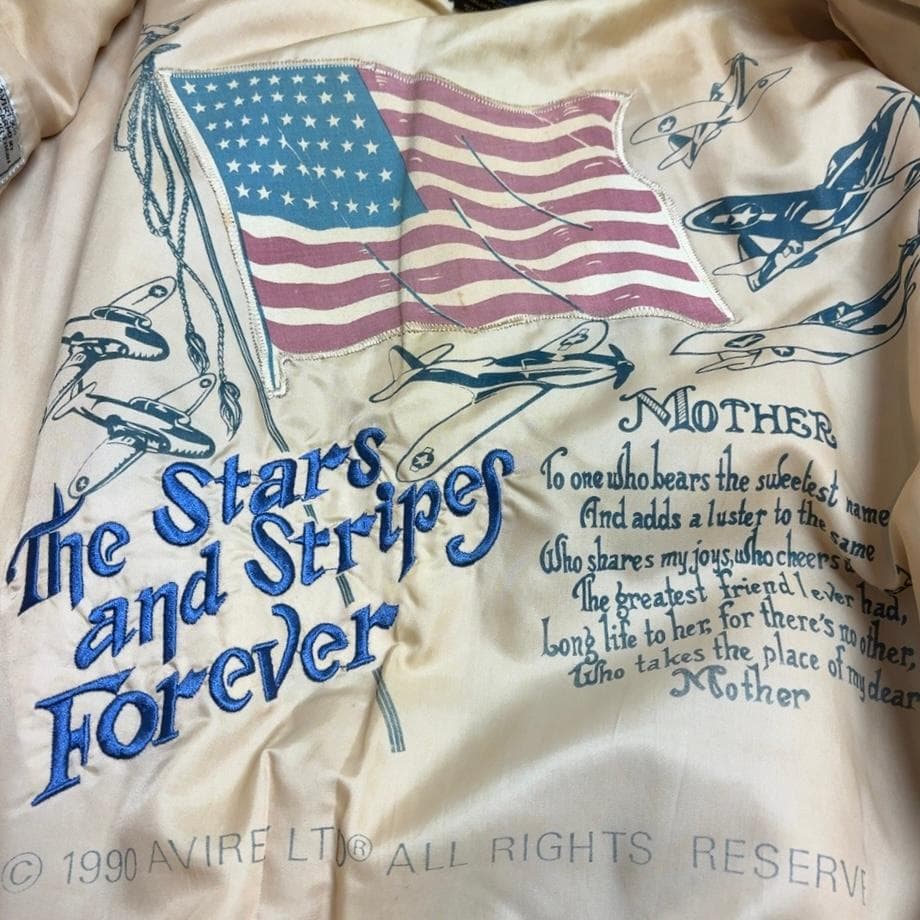 大きい AVIREX A2 フライトジャケット バックプリント シールブラウン