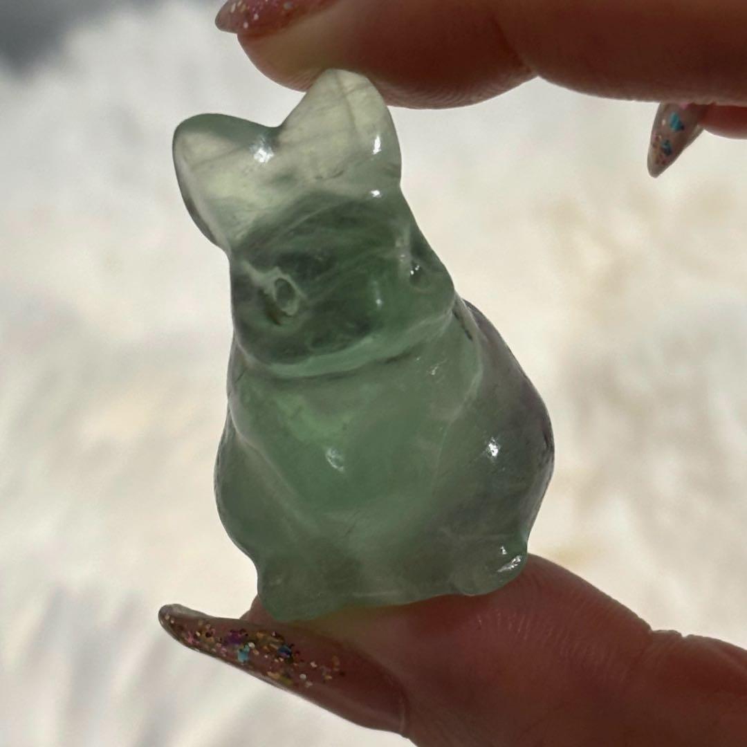 天然石 フローライト ウサギ カービング 置物 うザギ