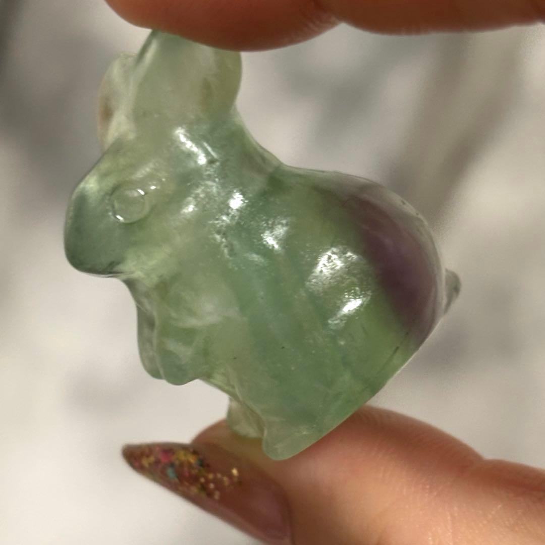 天然石 フローライト ウサギ カービング 置物 うザギ