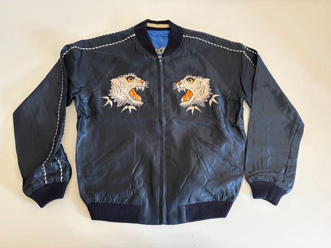 テーラー東洋　スーベニアジャケット　ホワイトタイガーxゴールドドラゴン　サイズL