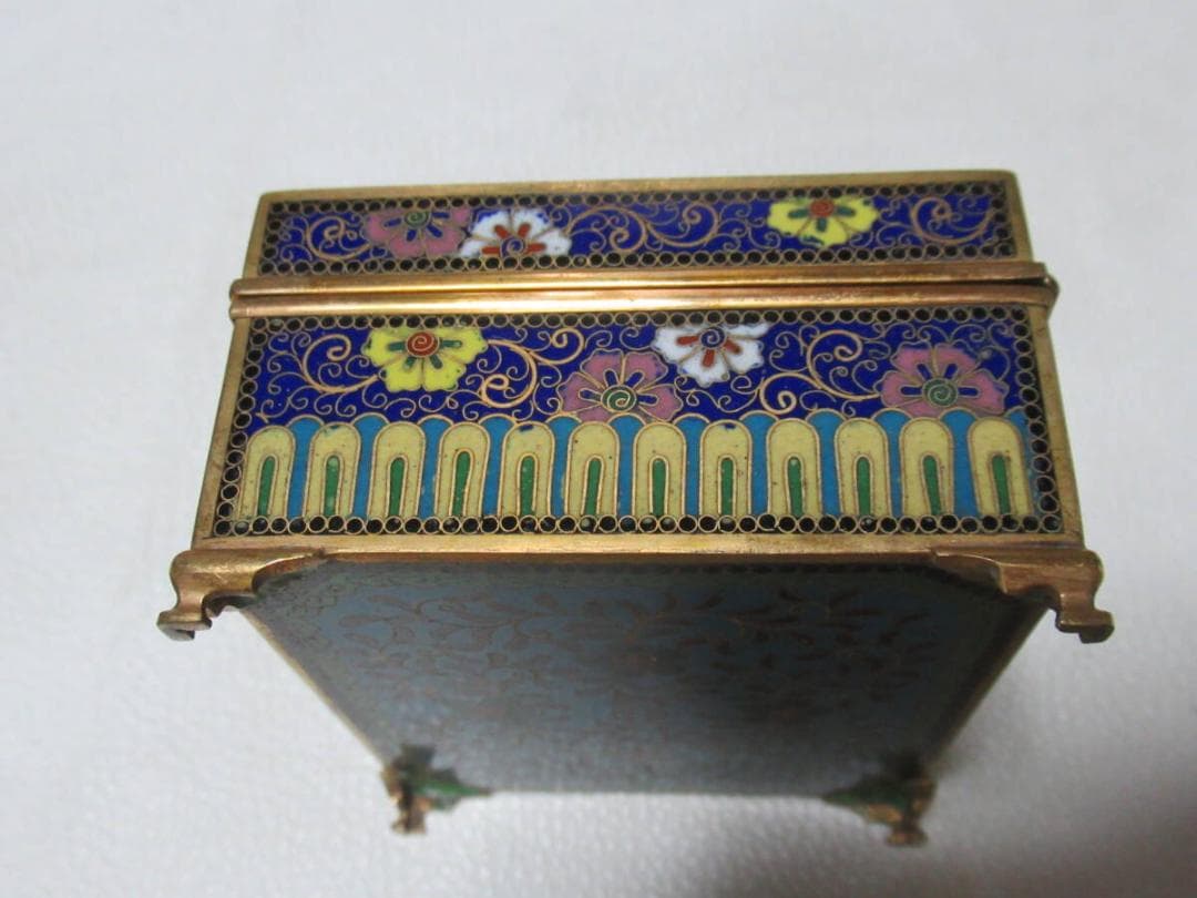 希少 明治30年◆京七宝 稲葉七宝 内金鍍金(竹/雀) 外観(花鳥図) 小物入れ