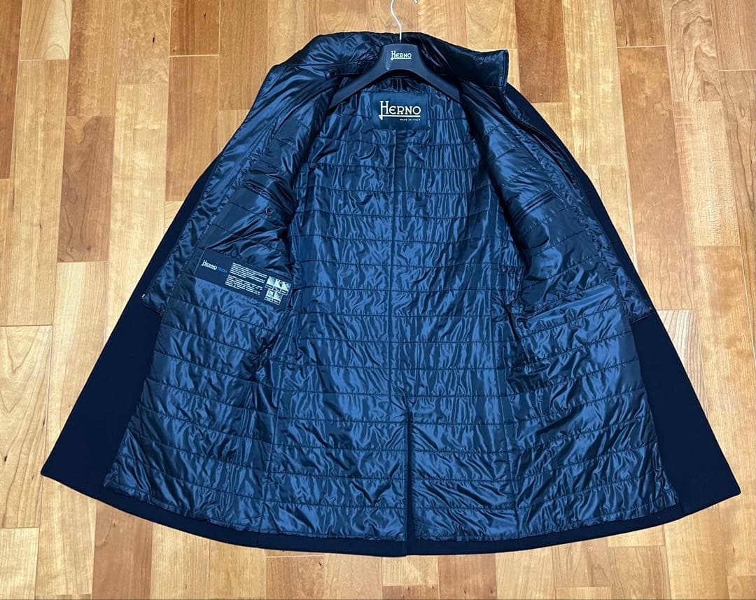 【極美品】ヘルノ HERNO ライナー付き コート／ネイビー52（XL）