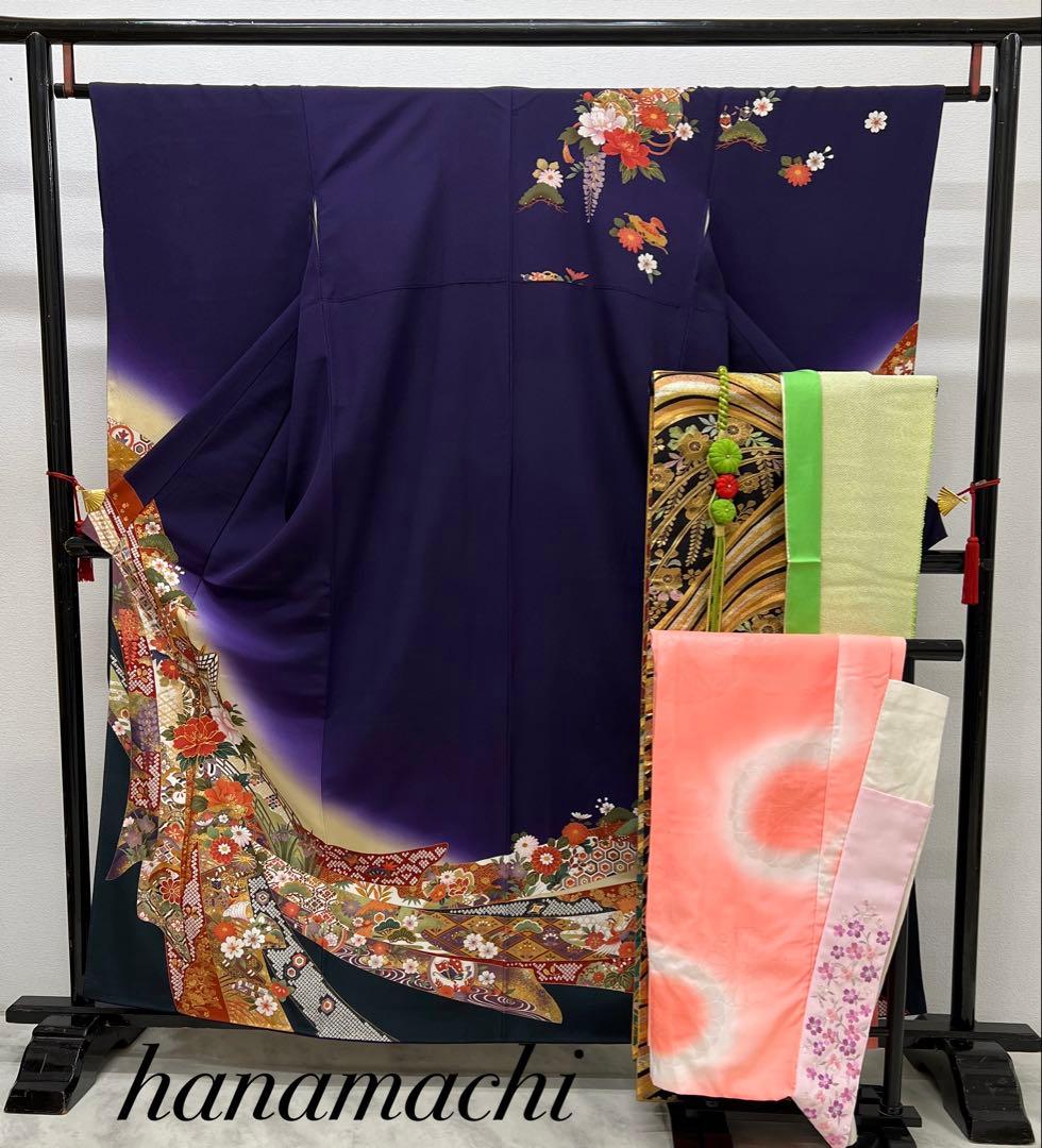 振り袖　フルセット　長襦袢付　成人式　金彩加工　刺繍入り　全通袋帯　727