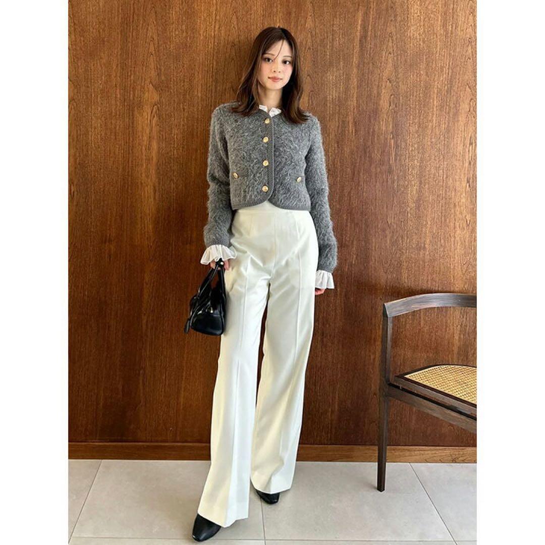 SNIDEL フリルブラウス付き シャギーニットカーディガン グレー