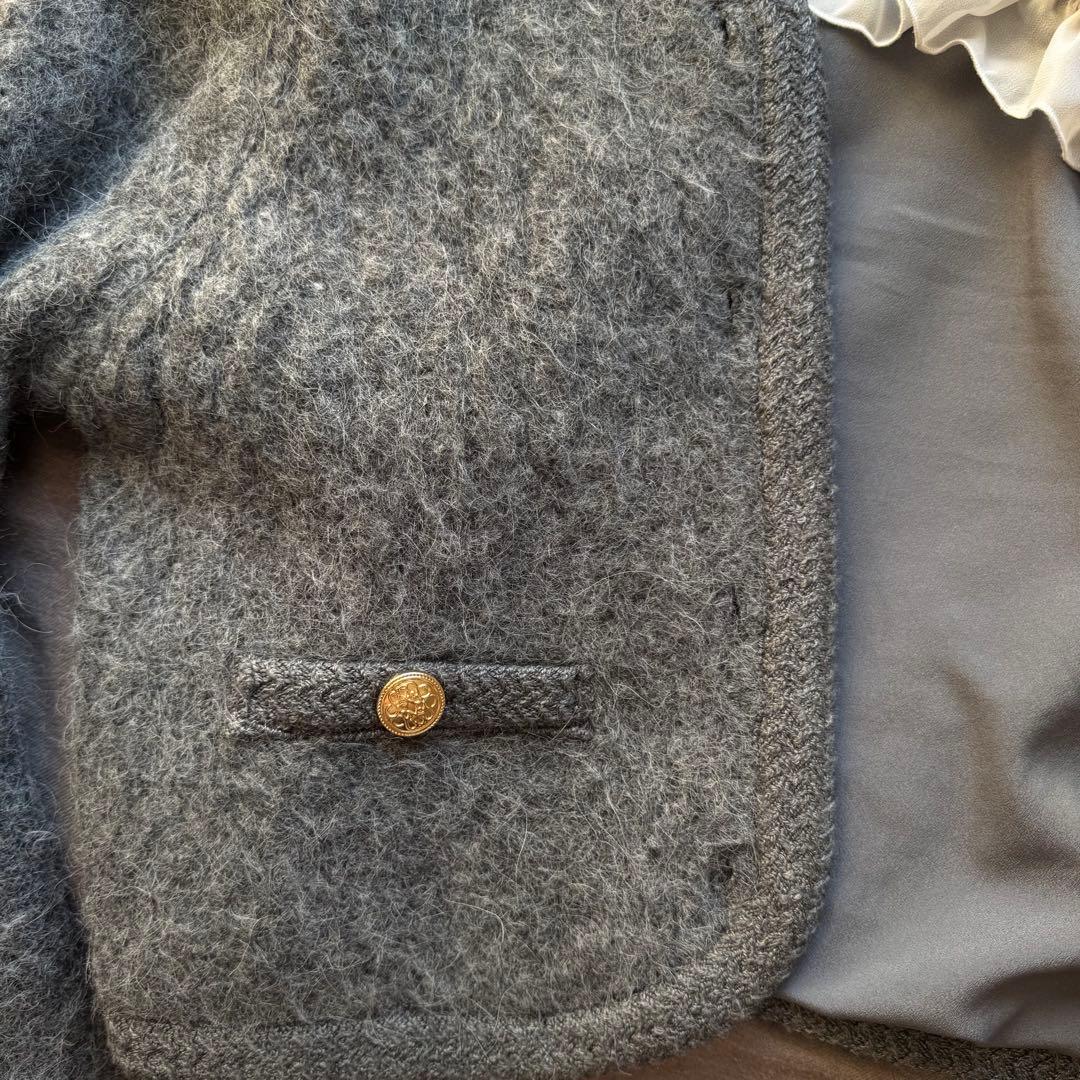 SNIDEL フリルブラウス付き シャギーニットカーディガン グレー