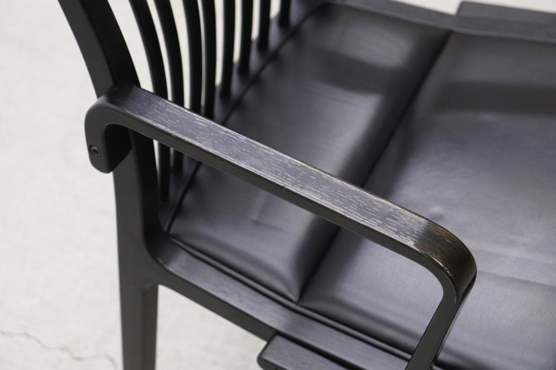 在庫4脚 天童木工 アーム 本革 ダイニングチェア ヴィンテージ レトロ 黒 1