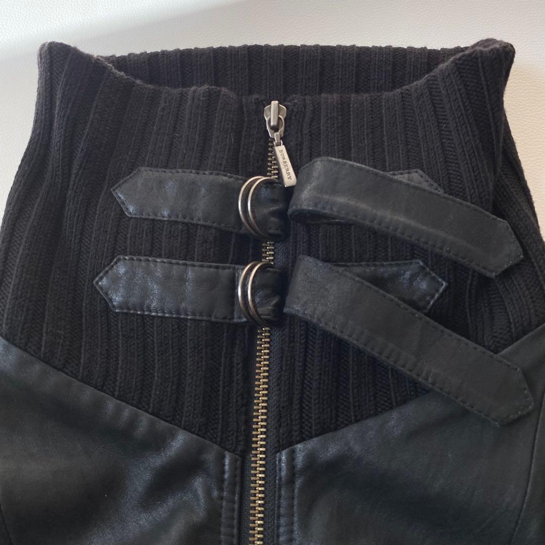 【美品】バーバリーロンドン　レザージャケット　リブニット切替　2way仕様　38