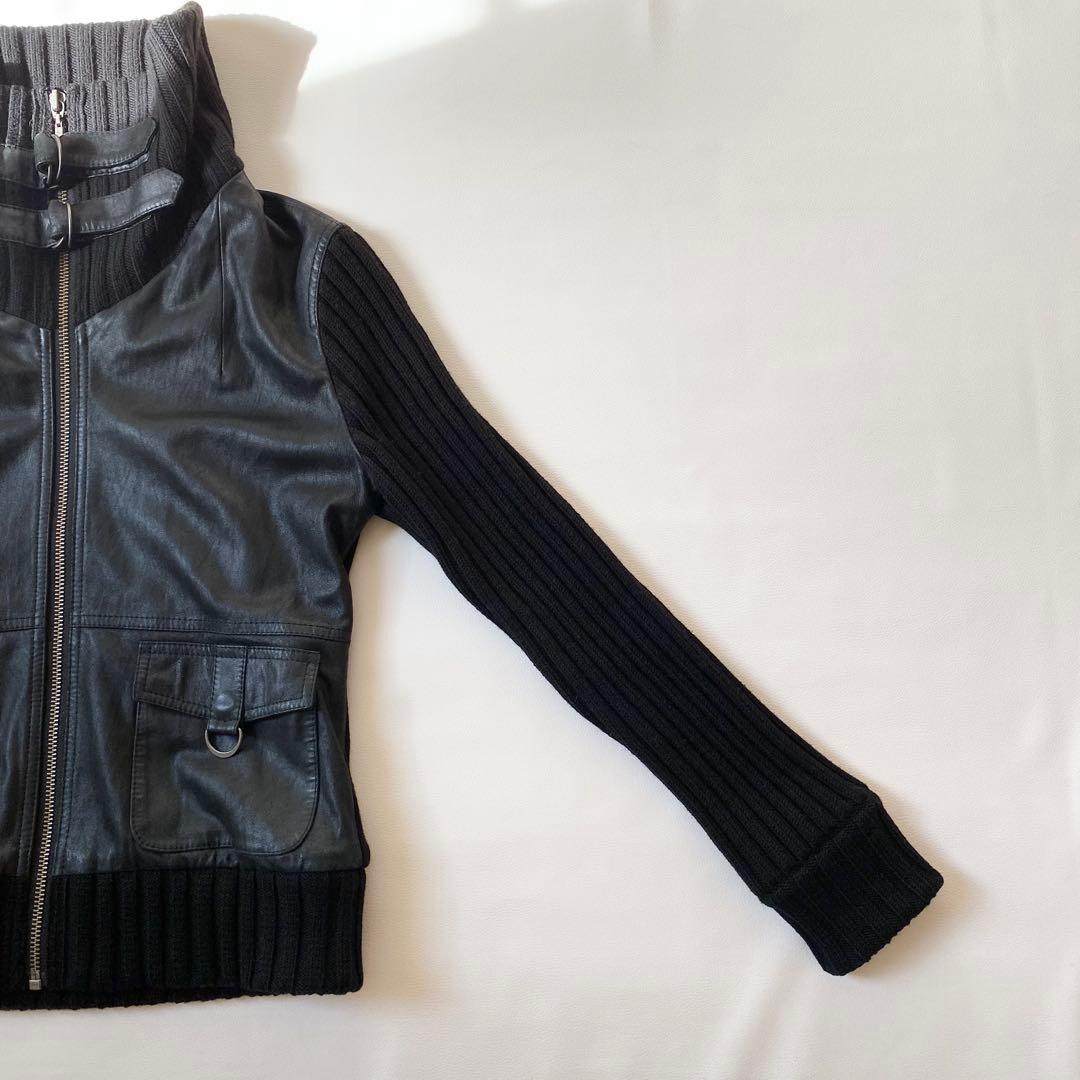 【美品】バーバリーロンドン　レザージャケット　リブニット切替　2way仕様　38