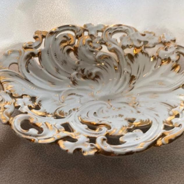 マイセン　金彩　透かし　楕円皿