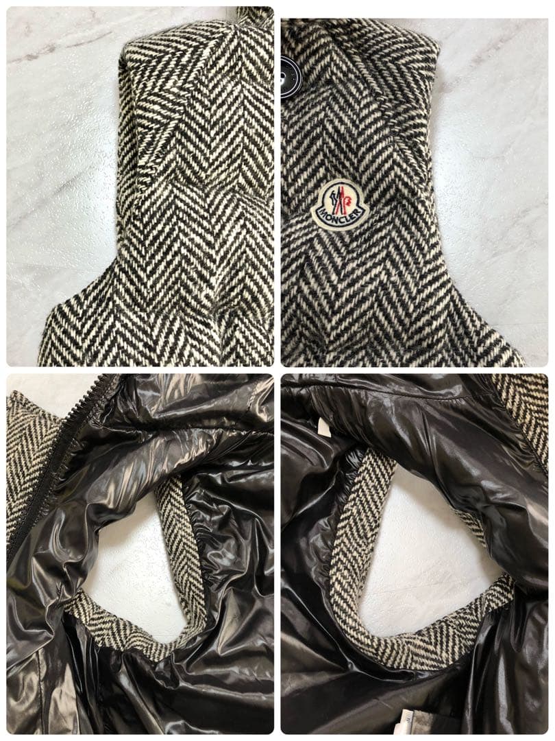 【極美品】 MONCLER ダウンベスト ファー ヘリンボーン 2WAY ロゴ
