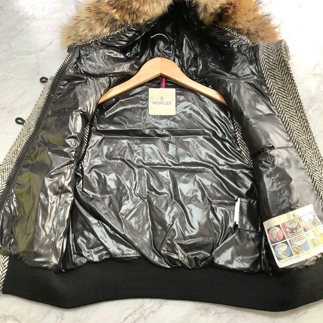 【極美品】 MONCLER ダウンベスト ファー ヘリンボーン 2WAY ロゴ