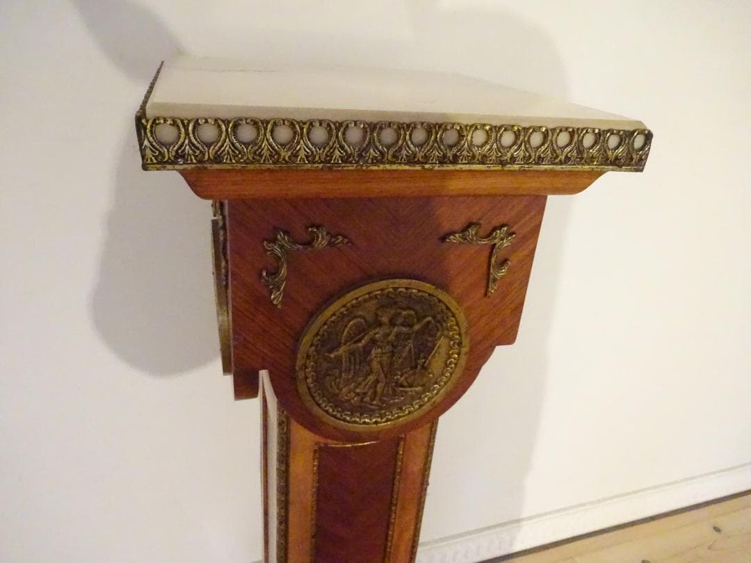 スペイン製　花台　時計台　飾り台　アンティーク　大理石天板　真鍮装飾