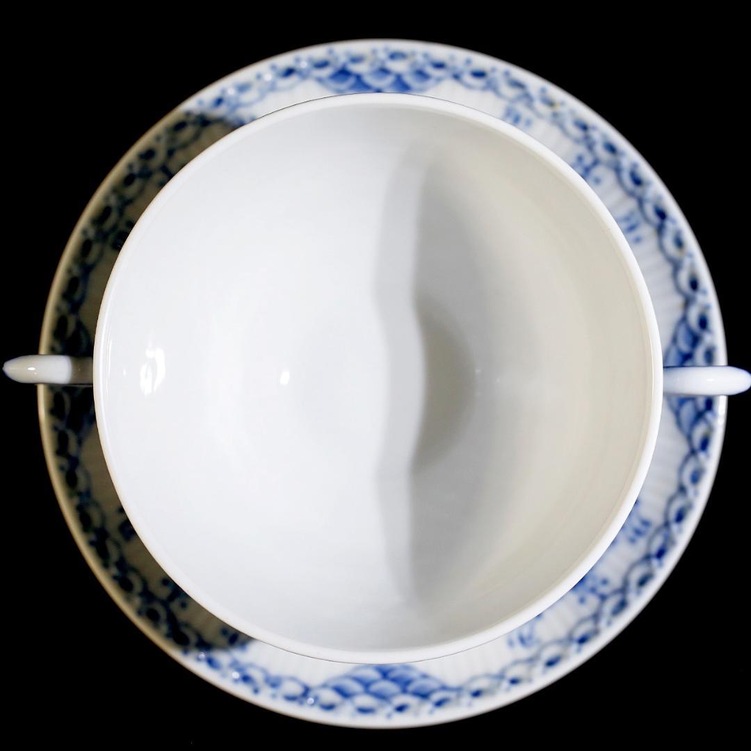 【美品 ２客】ロイヤルコペンハーゲン ハーフレース ダブルハンドル スープカップ