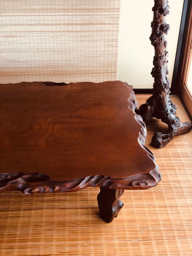 天然木 《 雰囲気がある耳付き 座卓 》