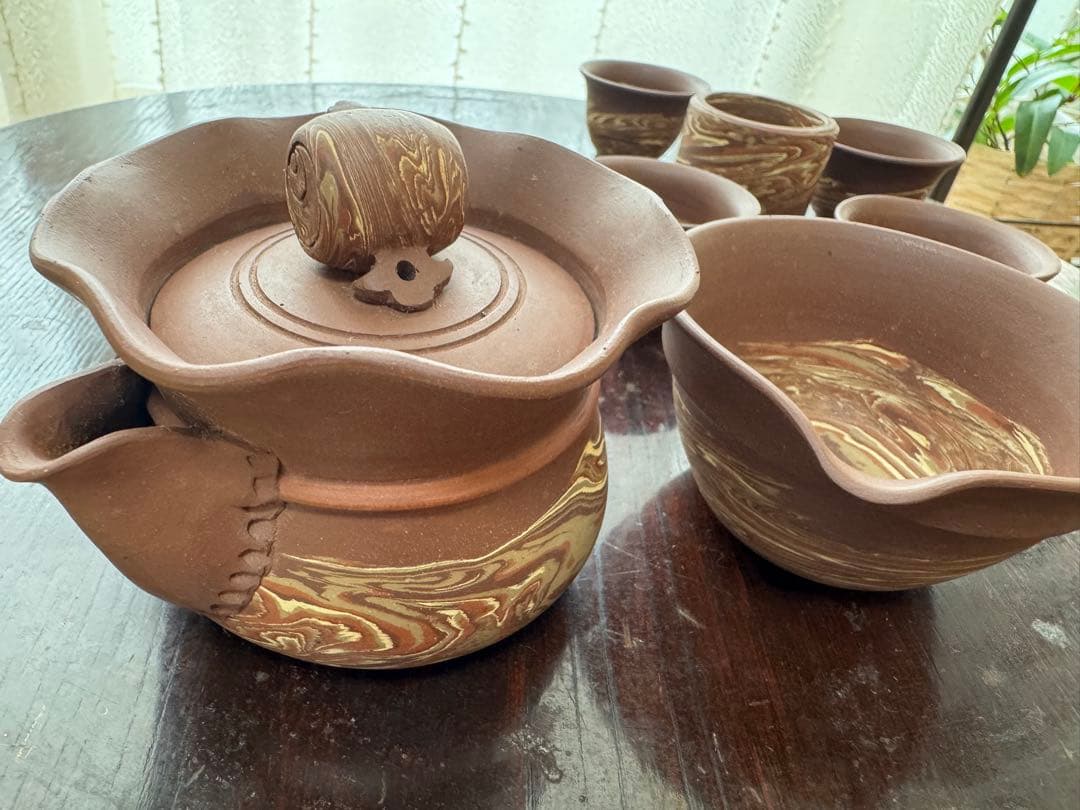 煎茶道具　東城山 一角　名工　作家もの　練込 茶器セット　マーブル