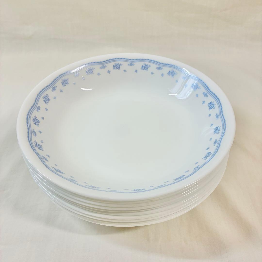 食器まとめ売りコレール深皿21.5cm10枚セット水色花柄パスタ皿シチュー皿