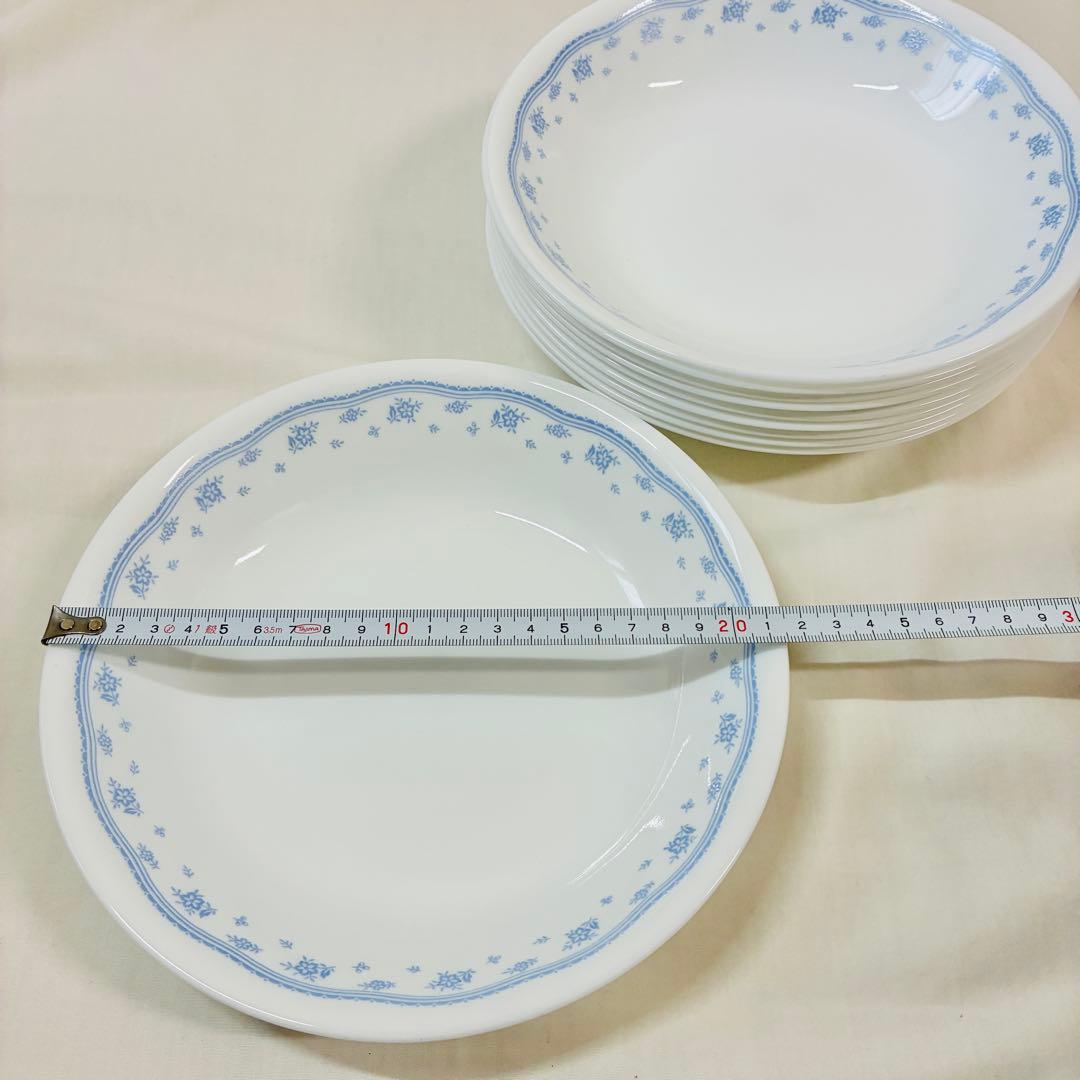 食器まとめ売りコレール深皿21.5cm10枚セット水色花柄パスタ皿シチュー皿